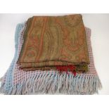 TRADITIONAL WAFFLE STYLE BLANKET, 190 x 144cms and an Eastern style throw, similar size