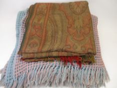 TRADITIONAL WAFFLE STYLE BLANKET, 190 x 144cms and an Eastern style throw, similar size