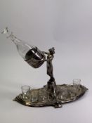 WMF ART NOUVEAU DRINKS STAND to include original decanter and stopper with four matching liqueur