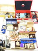 VINTAGE & LATER COSTUME JEWELLERY - a mixed collection on two trays to include a charm bracelet, 9ct