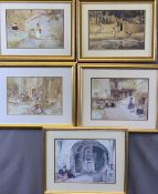 SIR WILLIAM RUSSELL FLINT prints (4) 2 x 2 - all typical scenes, matching frames, 23 x 34cms, and