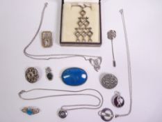 FINLAND & OTHER SILVER STYLISH/CELTIC JEWELLERY, oval lapis brooch, enamelled pendant ETC