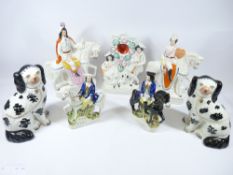 STAFFORDSHIRE FLATBACKS (5) including Equestrian figure 'War', 'Dick Turpin' and 'Tom King' and a