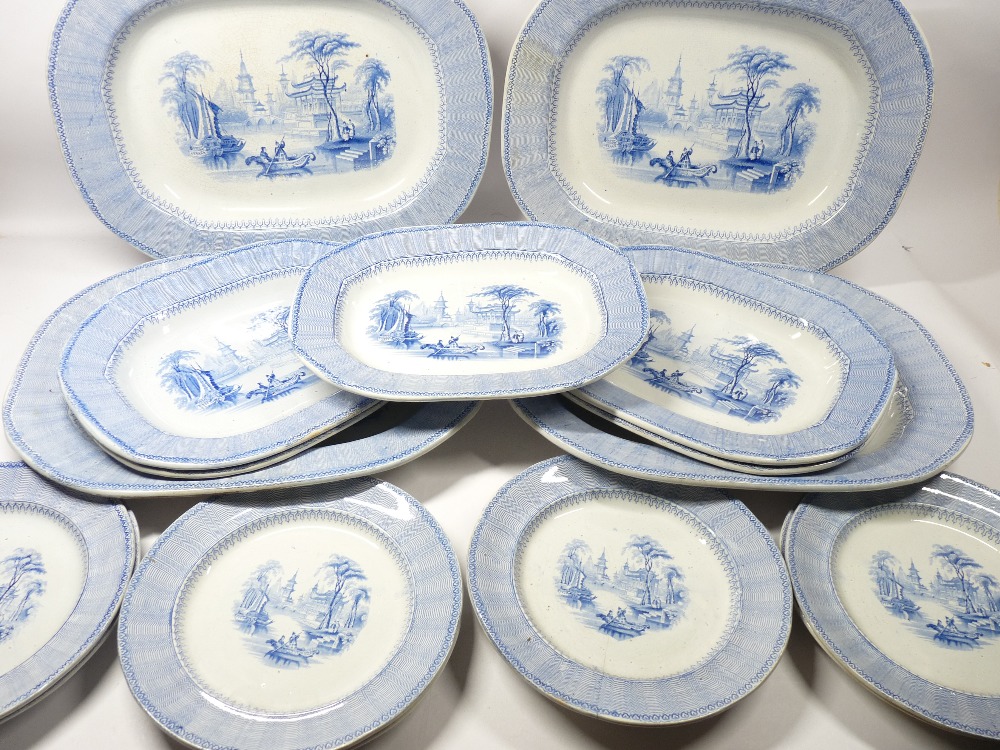 CHINESE VILLA DRESSER SET possibly Elkin and Newbon, 17 pieces to include 46cms meat platters (4),