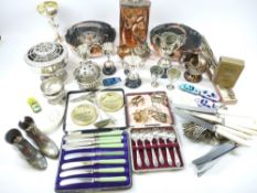 COPPER & SILVERWARE - warming bottle, and various other receptacles. Also, silver trophy, white