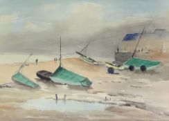 J KELWAY BAMBER watercolour - Harbour scene, signed, 27 x 38cms