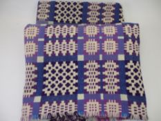 TRADITIONAL WELSH BLANKET in purples and blues, 136 x 145cms