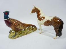 BESWICK HORSE FIGURE 'Pinto Pony', 16.5cms tall and Beswick pheasant 1226