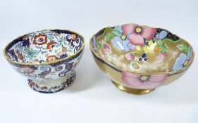 LOSOLWARE - colourful pedestal bowl, 11cms H, 24cms diameter and an ironstone pedestal bowl