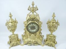 19TH CENTURY FRENCH ORMOLU CLOCK GARNITURE by Vincenti & Cie comprising architectural type pierced