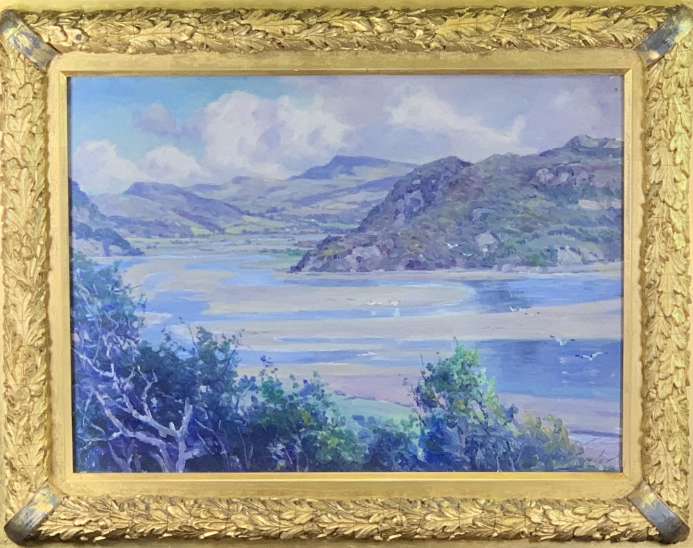 ROBERT FOWLER oil on canvas - titled verso 'Near Penmore Pool, Barmouth Estuary', signed lower