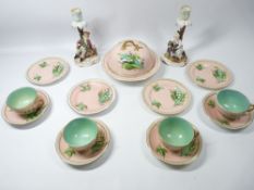 VICTORIAN PINK & LILY OF THE VALLEY CABINET TRIOS (4), muffin dish along with a pair of Sitzendorf