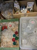 ASSORTED CHINA & GLASSWARE in several boxes including heavy vases, a pair of Wedgwood Jasperware