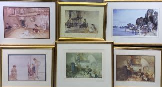 SIR WILLIAM RUSSELL FLINT prints (6) - typical scenes in six excellent frames, similar sizes, 29 x