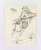 EDWARD POVEY ink on paper - titled 'Study of Menai Bridge', signed and dated 1975, 28 x 21.5cms