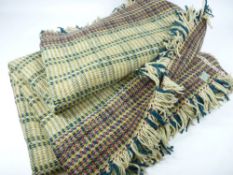 WELSH WOOLLEN BLANKET - fine quality in red, green and fawn striped effect with label for The St