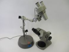 OLYMPUS LABORATORY STEREO MICROSCOPE together with a similar Prior long reach electric microscope