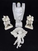 ALABASTER, PLASTER & OTHER COMPOSITION WHITE FIGURINES & PLAQUES - to include an urn topped oval