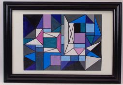 SHAN ECCLES (Emerging Deganwy Artist) - Geometric Abstract, pinks, greens, blues and blacks, 29 x