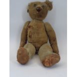 VINTAGE CHAD VALLEY TEDDY BEAR, Early 20th Century with metal part button in ear, in extremely loved