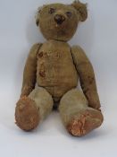 VINTAGE CHAD VALLEY TEDDY BEAR, Early 20th Century with metal part button in ear, in extremely loved