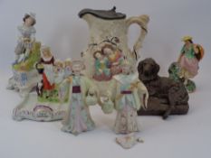 VICTORIAN RELIEF MOULDED JUG, Yardley Lavender dish, nodding head figurines and others