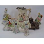 VICTORIAN RELIEF MOULDED JUG, Yardley Lavender dish, nodding head figurines and others