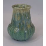 RUSKIN CRYSTALINE GLAZED POTTERY VASE - in tonal blues and greens, 12cms H, impressed to the base '