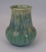 RUSKIN CRYSTALINE GLAZED POTTERY VASE - in tonal blues and greens, 12cms H, impressed to the base '