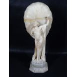 ART DECO CARVED ALABASTER LADY FIGURINE TABLE LAMP (repaired damages), 50cms H