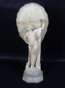 ART DECO CARVED ALABASTER LADY FIGURINE TABLE LAMP (repaired damages), 50cms H