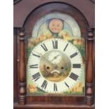 VICTORIAN MAHOGANY LONGCASE CLOCK - arched top, moon face dial with painted centre and spandrels set