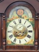 VICTORIAN MAHOGANY LONGCASE CLOCK - arched top, moon face dial with painted centre and spandrels set