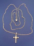 9CT GOLD OVAL LINK NECKLACES (2) - one with a 9ct gold cross set with tiny diamonds the other with