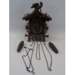 BLACK FOREST TYPE WALL HANGING CUCKOO CLOCK - with cone chain weights, 34cms H