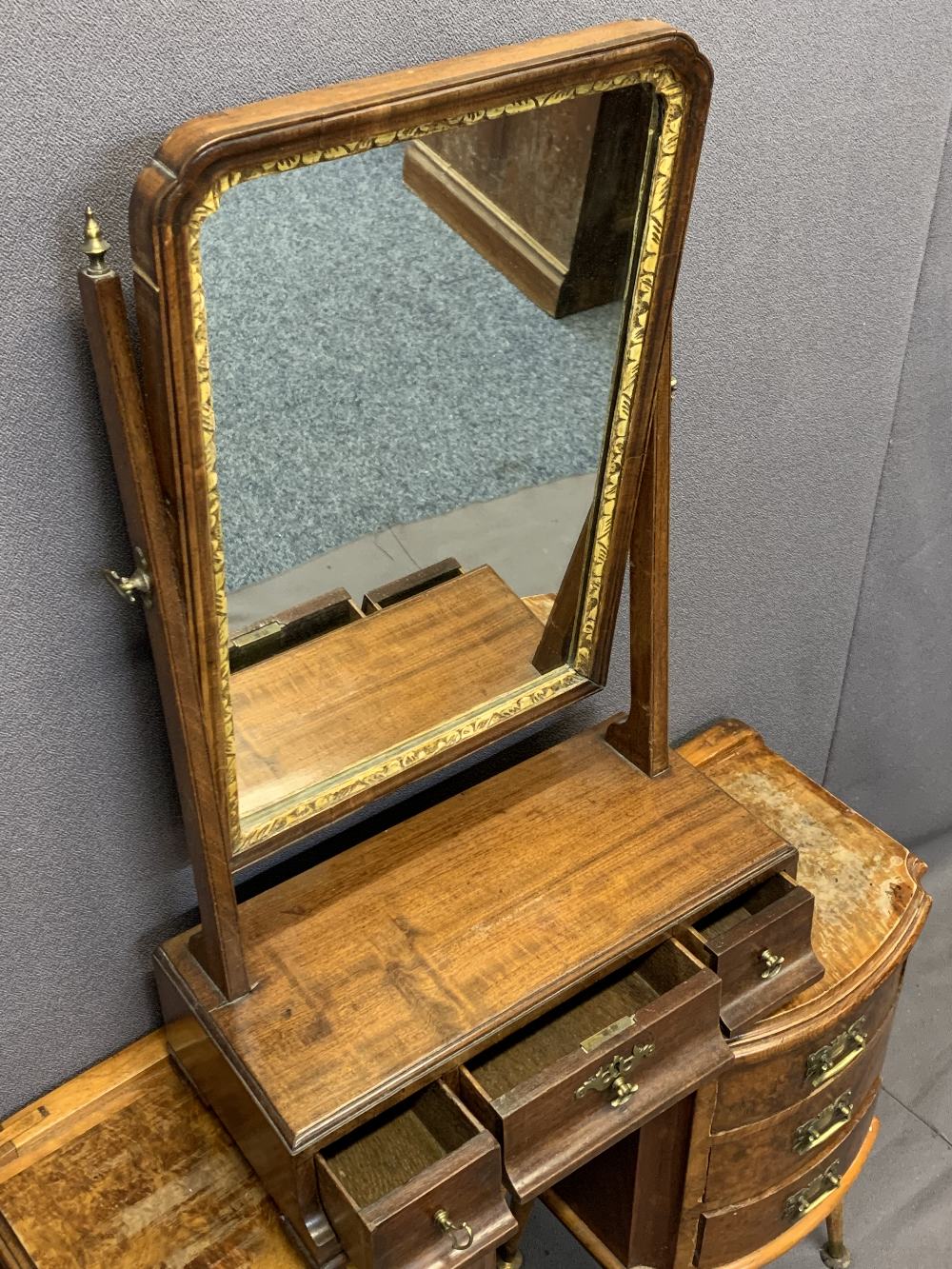 ANTIQUE STYLE WALNUT DRESSING MIRROR and two bedside chests, the mirror with swing action, brass - Image 2 of 3