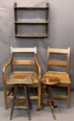 ANTIQUE OAK & LATER OCCASIONAL FURNITURE - an oak farmhouse armchair and matching side chair,