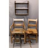 ANTIQUE OAK & LATER OCCASIONAL FURNITURE - an oak farmhouse armchair and matching side chair,