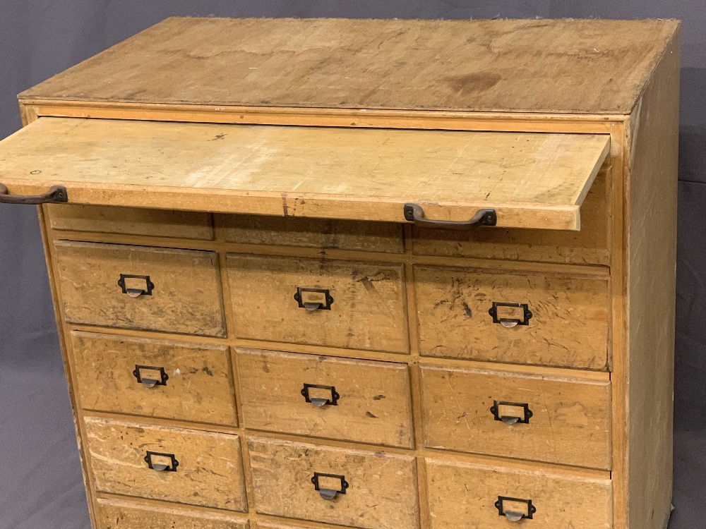 MID-CENTURY LIGHT WOOD CHEST OF 15 SMALL DRAWERS - with office style pulls, 92.5cms H, 92cms W, - Image 3 of 4