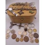 MIXED SILVER & OTHER JEWELLERY - lady's Seiko wristwatch, vintage coinage ETC to include a fully