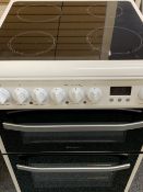 MODERN HOTPOINT ELECTRIC COOKER - white with ceramic hob and double oven, 90cms H, 59cms W, 60cms D