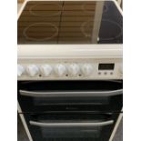 MODERN HOTPOINT ELECTRIC COOKER - white with ceramic hob and double oven, 90cms H, 59cms W, 60cms D