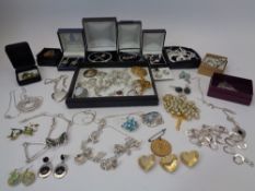 VINTAGE & MODERN HALLMARKED & STERLING SILVER JEWELLERY & NECKLACES with a mixed quantity of costume