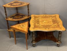 ITALIAN INLAID OCCASIONAL FURNITURE, 3 ITEMS - a two-tier coffee table on turned supports, 49cms