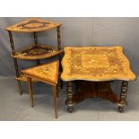 ITALIAN INLAID OCCASIONAL FURNITURE, 3 ITEMS - a two-tier coffee table on turned supports, 49cms