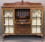 QUALITY MAHOGANY 'SIDE BY SIDE' CHINA DISPLAY CABINET - with central bureau and lower drawers,