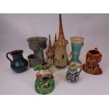 MIXED POTTERY & STUDIO WARE - including a Castle table lamp, Aller Vale jug, Sylvac character jug
