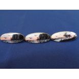 ASKEL HOLMSEN NORWEGIAN STERLING SILVER & ENAMEL BROOCHES (3) - two depicting a sunset with birds