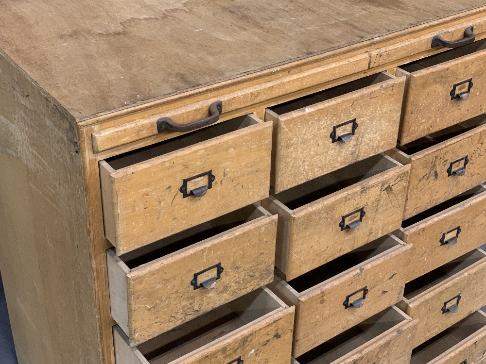 MID-CENTURY LIGHT WOOD CHEST OF 15 SMALL DRAWERS - with office style pulls, 92.5cms H, 92cms W, - Image 2 of 4