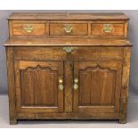 ANTIQUE OAK NEATLY PROPORTIONED SIDEBOARD BASE (EX COFFER CONVERSION) - the upper section with three
